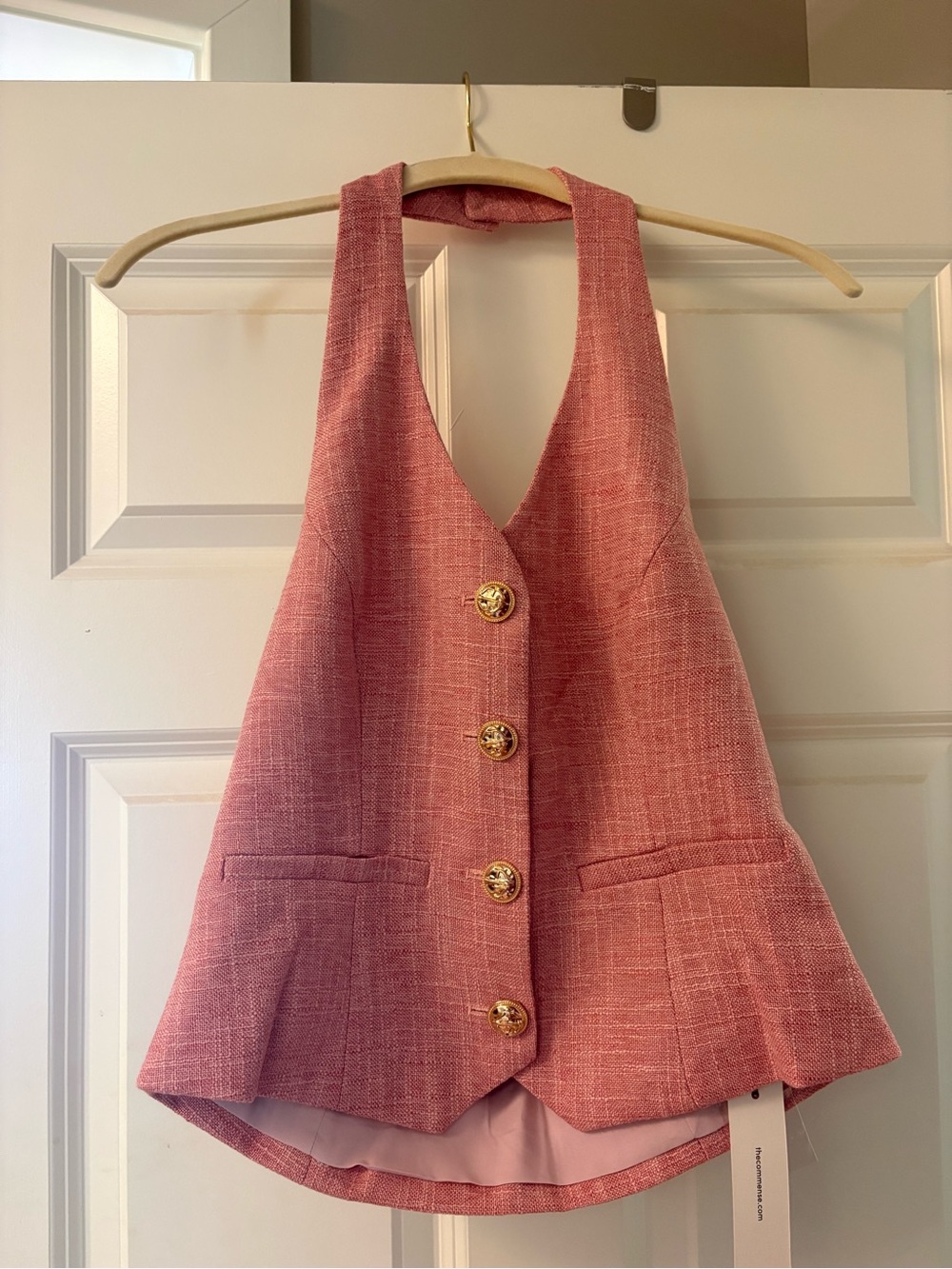 Pink Tweed Button-Front Vest and pants